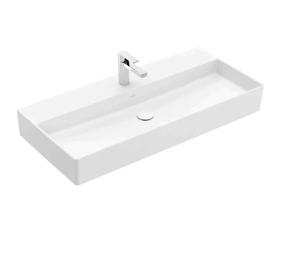 Раковина, Villeroy&Boch, Memento 2.0, шгв 1000*470*95, отверстия для смесителя-1 сквозное, 2 промаркированных, цвет-альпийский белый