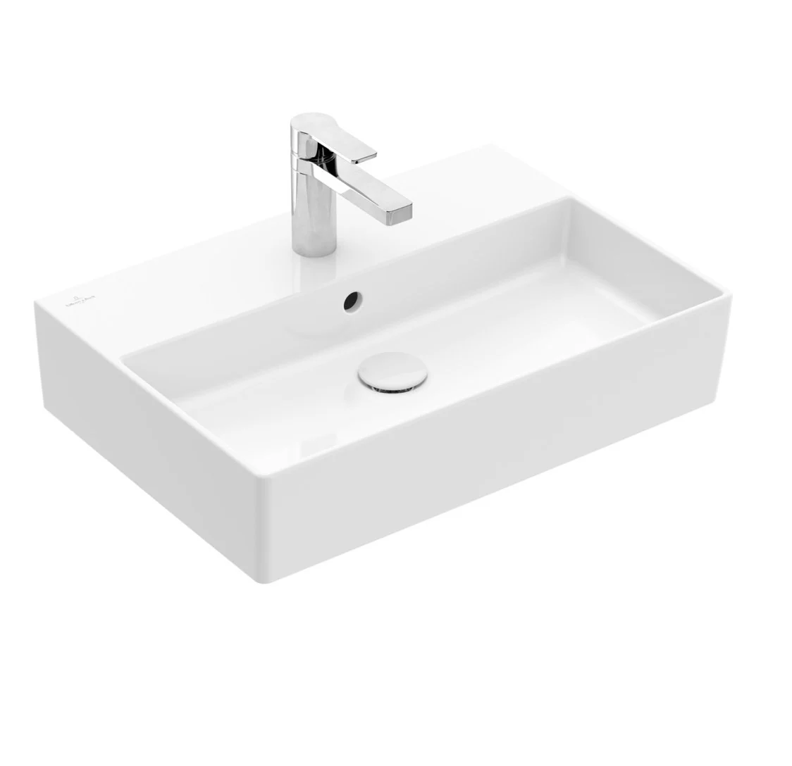 Раковина, Villeroy&Boch, Memento 2.0, шгв 600*420*140, отверстия для смесителя-1 сквозное, 2 промаркированных, CeramicPlus, цвет-камень белый