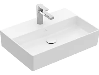 Раковина, Villeroy&Boch, Memento 2.0, шгв 600*420*140, отверстия для смесителя-1 сквозное, 2 промаркированных, CeramicPlus, цвет-альпийский белый