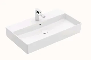 Раковина, Villeroy&Boch, Memento 2.0, шгв 800*470*135, отверстия для смесителя-1 сквозное, 2 промаркированных, CeramicPlus, цвет-альпийский белый