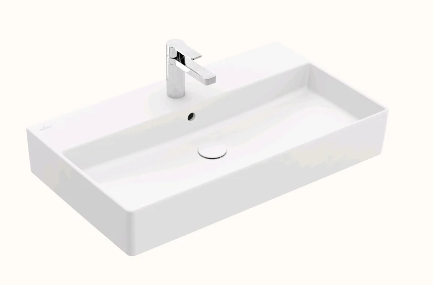 Раковина, Villeroy&Boch, Memento 2.0, шгв 800*470*135, отверстия для смесителя-1 сквозное, 2 промаркированных, CeramicPlus, цвет-камень белый