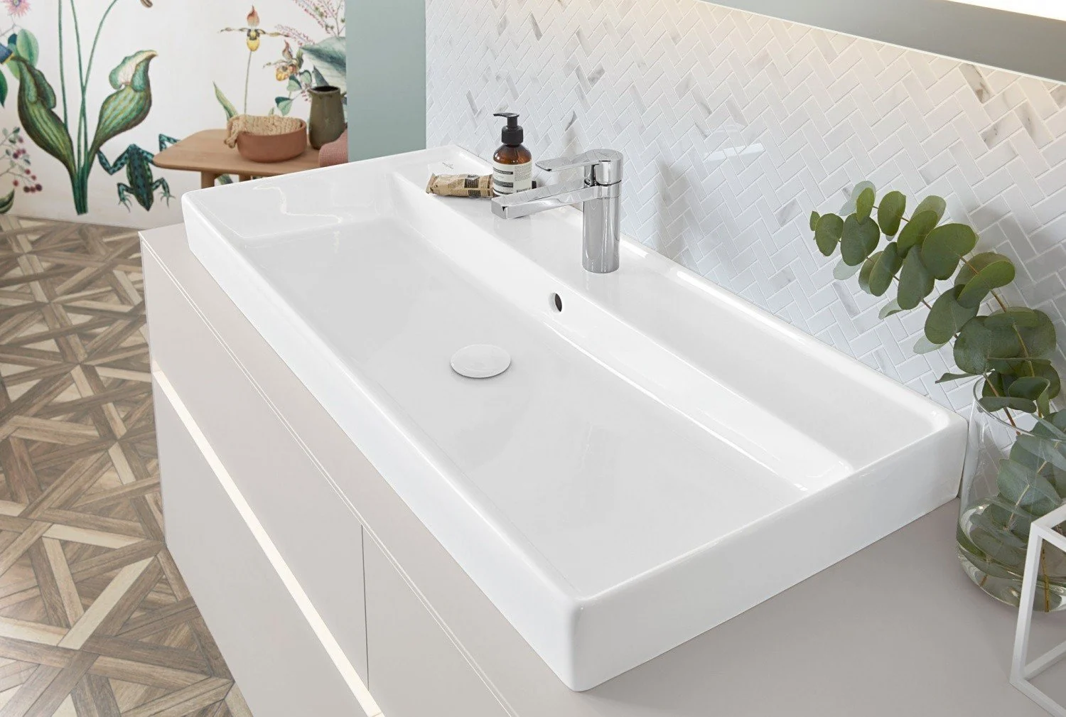 Раковина, Villeroy&Boch, Collaro, шгв 1000*470*160, отверстия для смесителя-1 сквозное, 2 промаркированных, CeramicPlus, цвет-альпийский белый