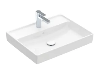 Раковина, Villeroy&Boch, Collaro, шгв 600*470*160, отверстия для смесителя-1 сквозное, 2 промаркированных, цвет-альпийский белый