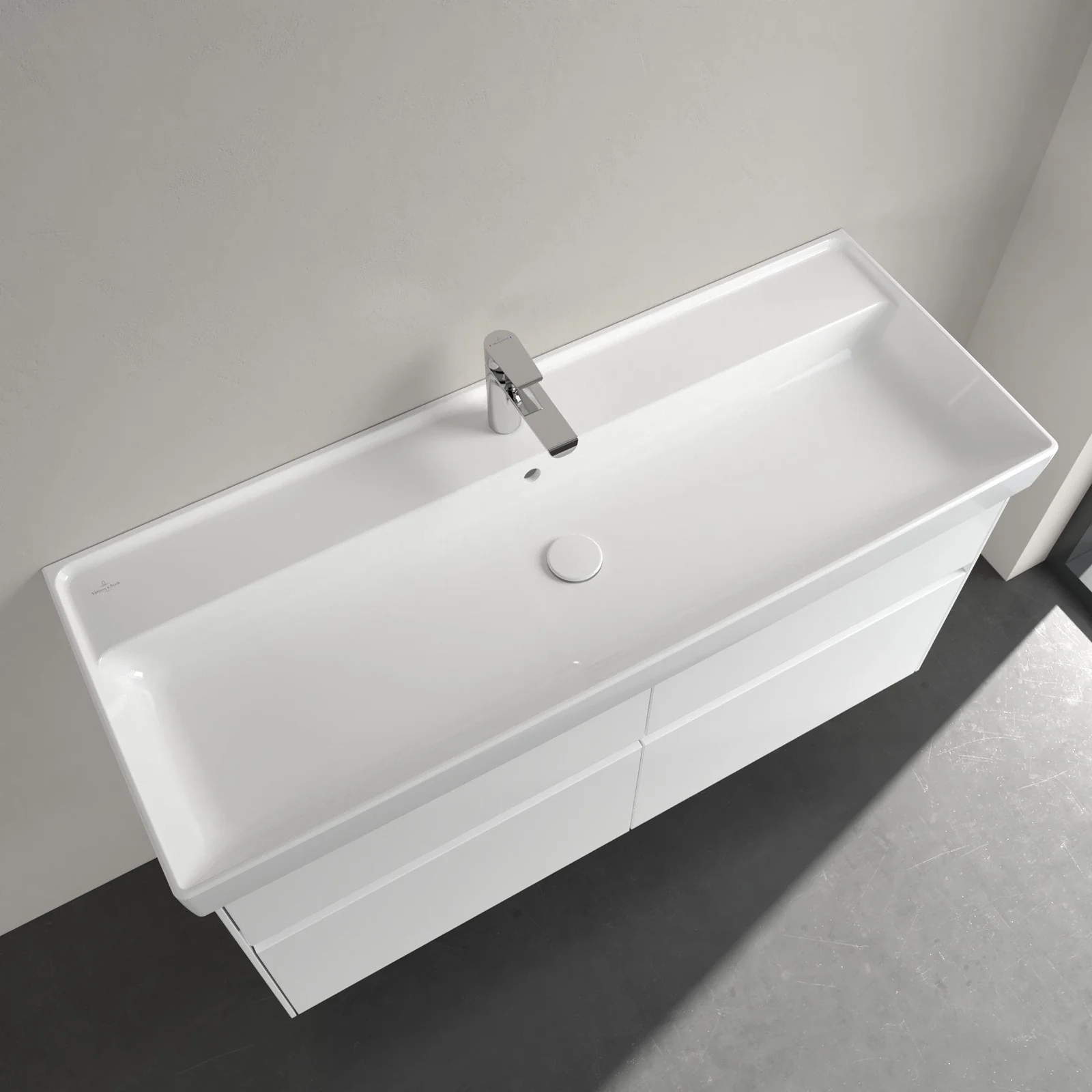 Раковина, Villeroy&Boch, Collaro, шгв 1200*470*160, отверстия для смесителя-1 сквозное, 2 промаркированных, CeramicPlus, цвет-альпийский белый