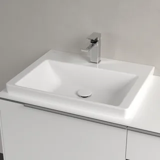 Раковина, Villeroy&Boch, Subway 3.0, шгв 600*470*120, отверстия для смесителя-1 сквозное, 2 промаркированных, CeramicPlus, цвет-альпийский белый