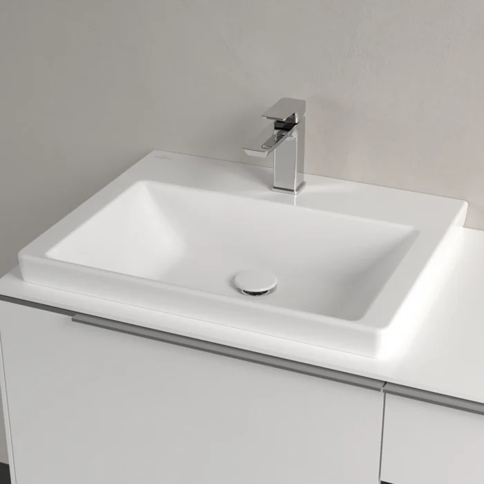 Раковина, Villeroy&Boch, Subway 3.0, шгв 600*470*120, отверстия для смесителя-1 сквозное, 2 промаркированных, CeramicPlus, цвет-альпийский белый