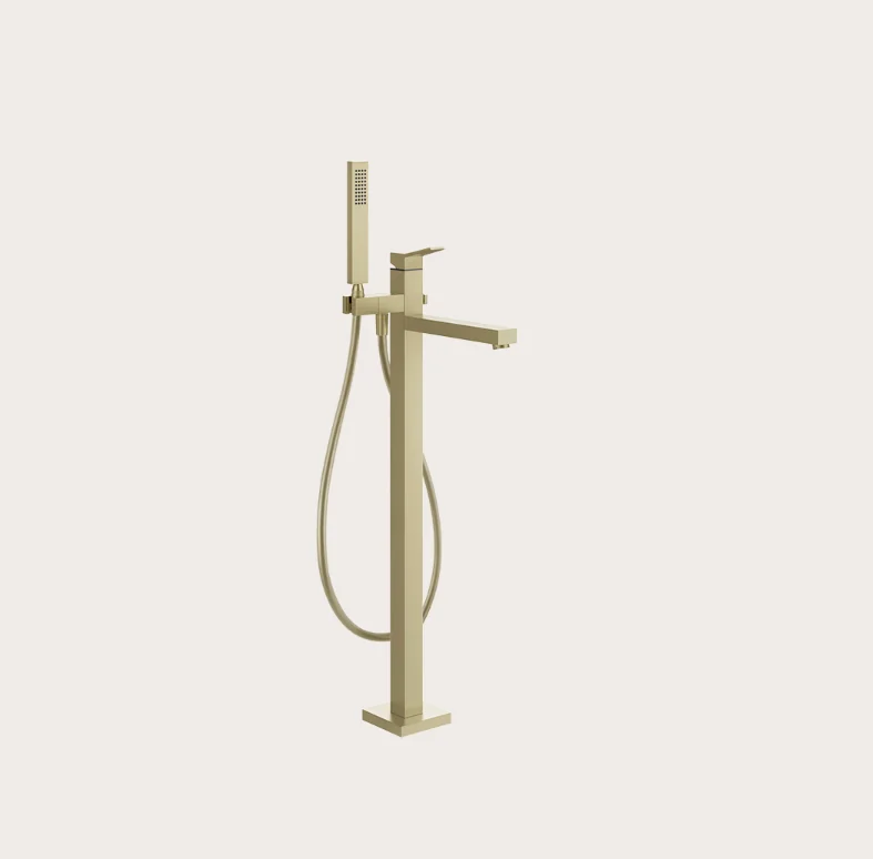 Смеситель для ванны и душа, Gessi, Rettangolo K, напольный, цвет-Brushed Brass PVD