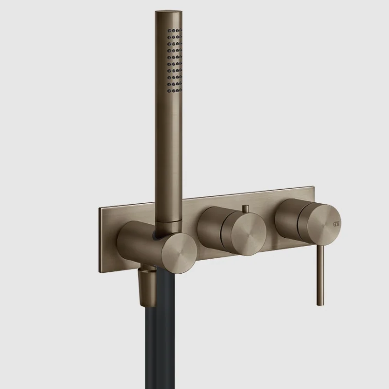 Смеситель для душа, Gessi, Shower316, на 2 потребителя, настенный встраиваемый, цвет-Coffee Bronze Brushed PVD