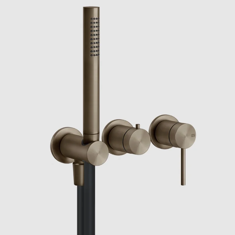 Смеситель для душа, Gessi, 316 Bath-Shower, на 2 потребителя, настенный встраиваемый, цвет-Coffee Bronze Brushed PVD