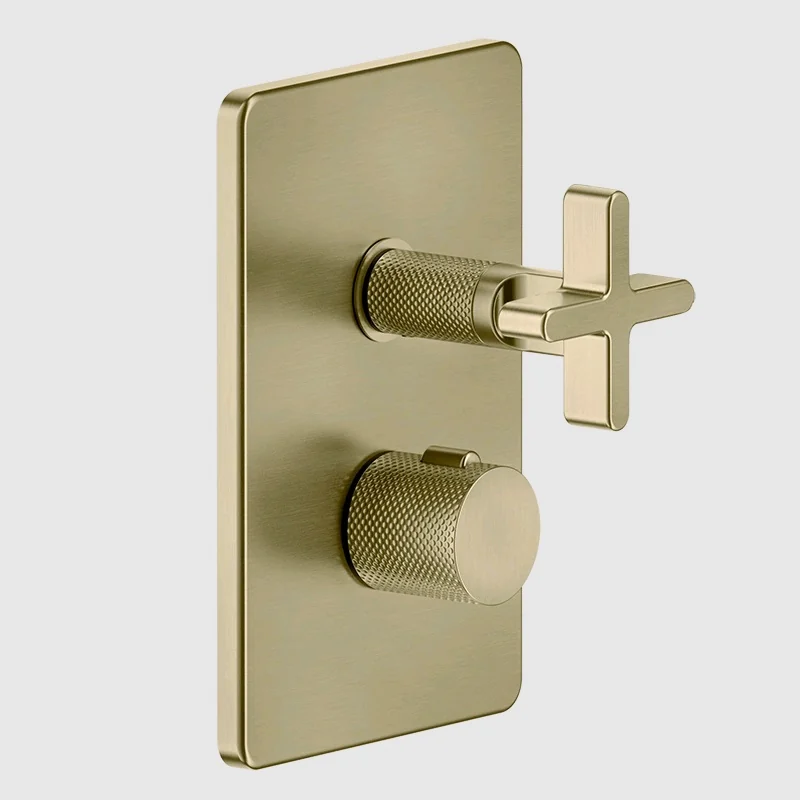 Смеситель для душа, Gessi, Inciso Bath&Shower, на 2 потребителя, цвет-Brushed Brass PVD