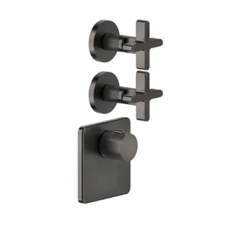 Смеситель для душа, Gessi, Inciso Bath&Shower, на 2 потребителя, цвет-Black Metal Brushed PVD