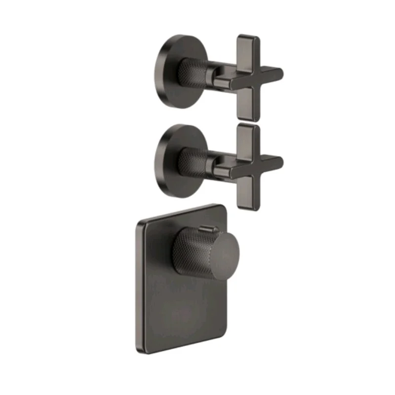 Смеситель для душа, Gessi, Inciso Bath&Shower, на 2 потребителя, цвет-Black Metal Brushed PVD