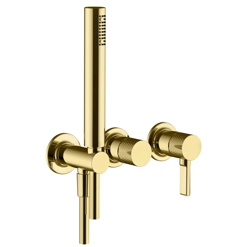 Смеситель для душа, Gessi, Inciso Bath&Shower, на 2 потребителя, цвет-Gold PVD