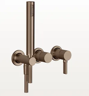 Смеситель для душа, Gessi, Inciso Bath&Shower, на 2 потребителя, цвет-Copper Brushed PVD