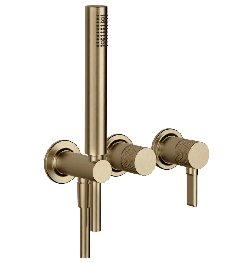 Смеситель для душа, Gessi, Inciso Bath&Shower, на 2 потребителя, цвет-Warm Bronze Brushed PVD (старый арт. 58345/726)