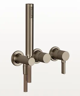 Смеситель для душа, Gessi, Inciso Bath&Shower, на 2 потребителя, настенный встраиваемый, цвет-Coffee Bronze Brushed PVD