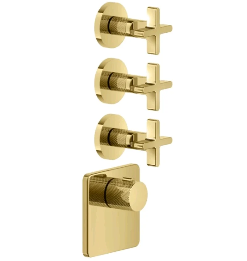 Смеситель для душа, Gessi, Inciso Bath&Shower, на 3 потребителя, цвет-Gold PVD
