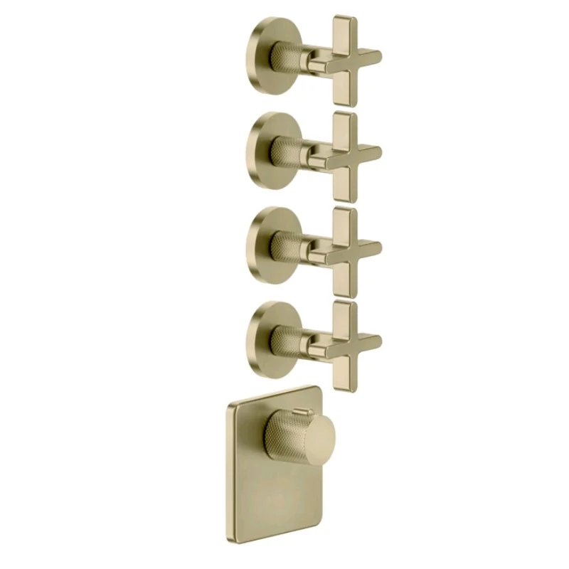 Смеситель для душа, Gessi, Inciso Bath&Shower, на 4 потребителя, цвет-Brushed Brass PVD