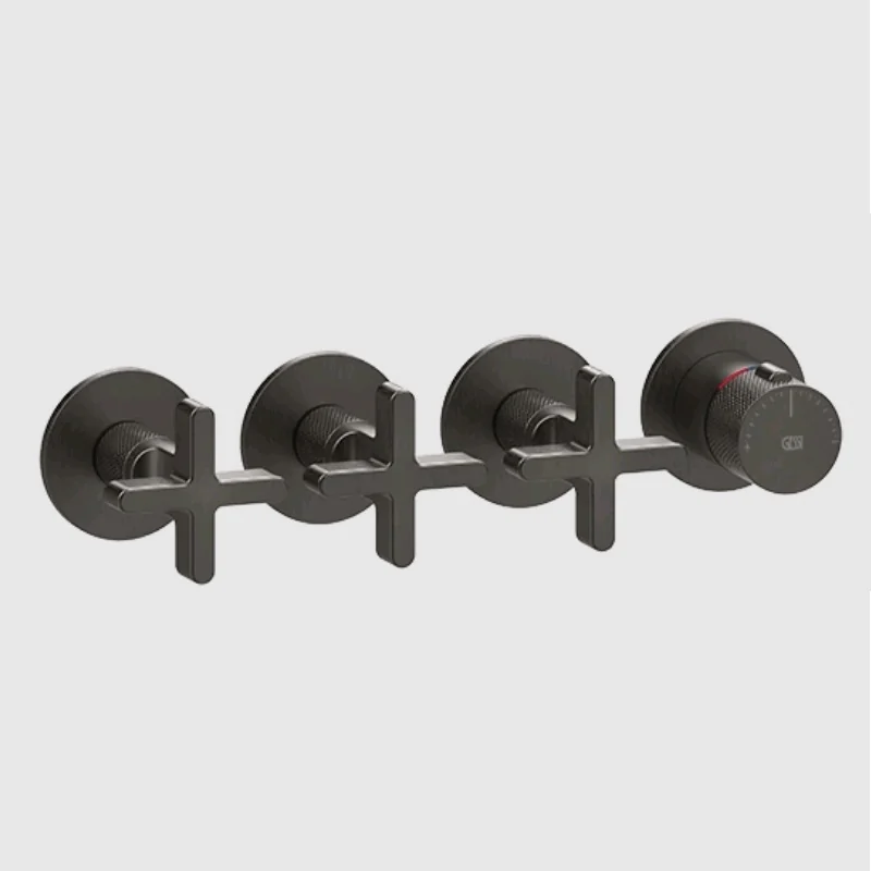 Смеситель для душа, Gessi, Inciso Bath&Shower, на 3 потребителя, цвет-Black Metal Brushed PVD
