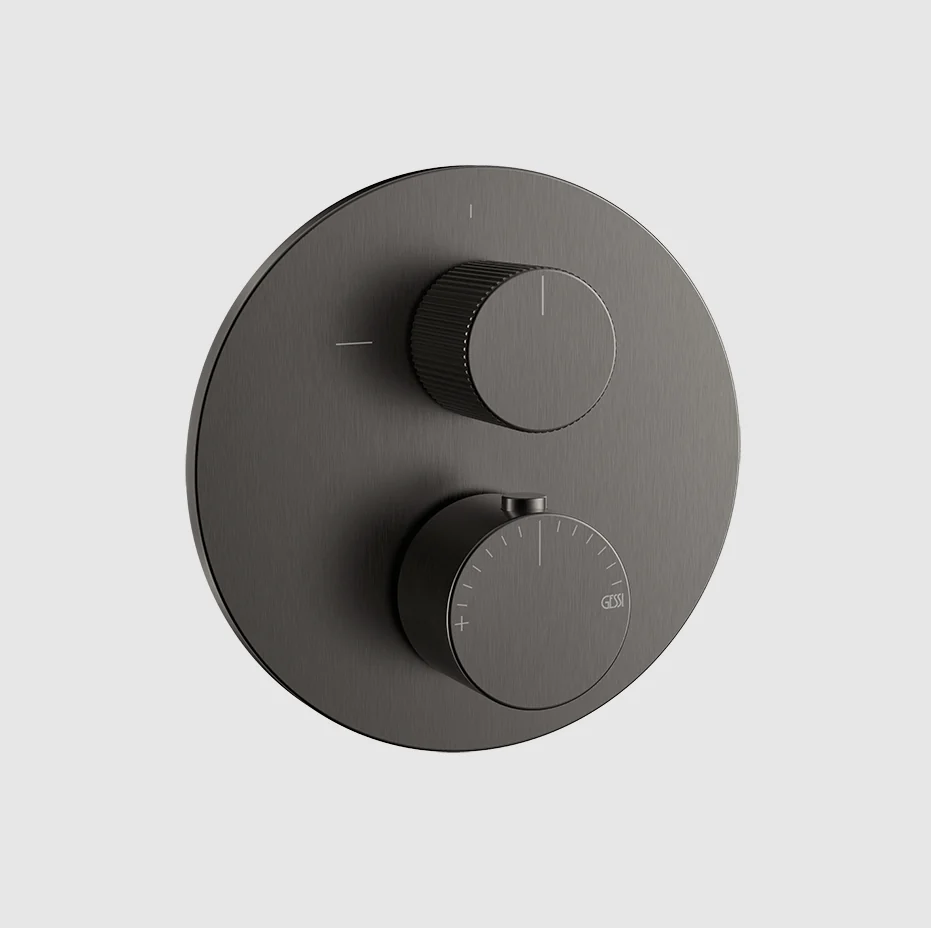 Смеситель для душа, Gessi, Ingranaggio, на 2 потребителя, настенный встраиваемый, цвет-Black Metal Brushed PVD