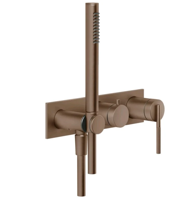 Смеситель для душа, Gessi, Ingranaggio, на 2 потребителя, цвет-Copper Brushed PVD
