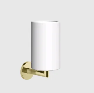 Стакан, Gessi, Anello, шгв 75*107*171, цвет стакана- белый, цвет держателя -Brass PVD