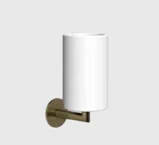 Стакан, Gessi, Anello, шгв 75*107*171, цвет стакана-белый, цвет держателя -Antique Brass