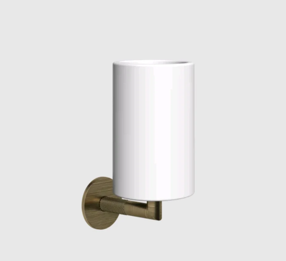 Стакан, Gessi, Anello, шгв 75*107*171, цвет стакана-белый, цвет держателя -Antique Brass