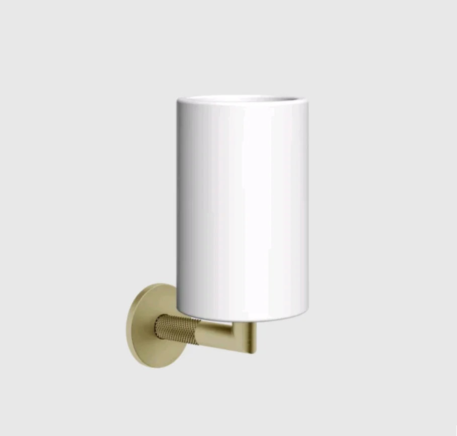 Стакан, Gessi, Anello, шгв 75*107*171, цвет стакана-белый, цвет держателя -Brushed Brass PVD