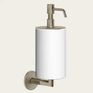 Дозатор для жидкого мыла, Gessi, Anello, шгв 75*128*243, цвет дозатора-Finox Brushed Nickel/белый
