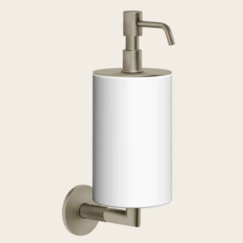 Дозатор для жидкого мыла, Gessi, Anello, шгв 75*128*243, цвет дозатора-Finox Brushed Nickel/белый