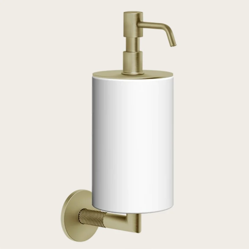 Дозатор для жидкого мыла, Gessi, Anello, шгв 75*128*243, цвет дозатора-Brushed Brass PVD/белый