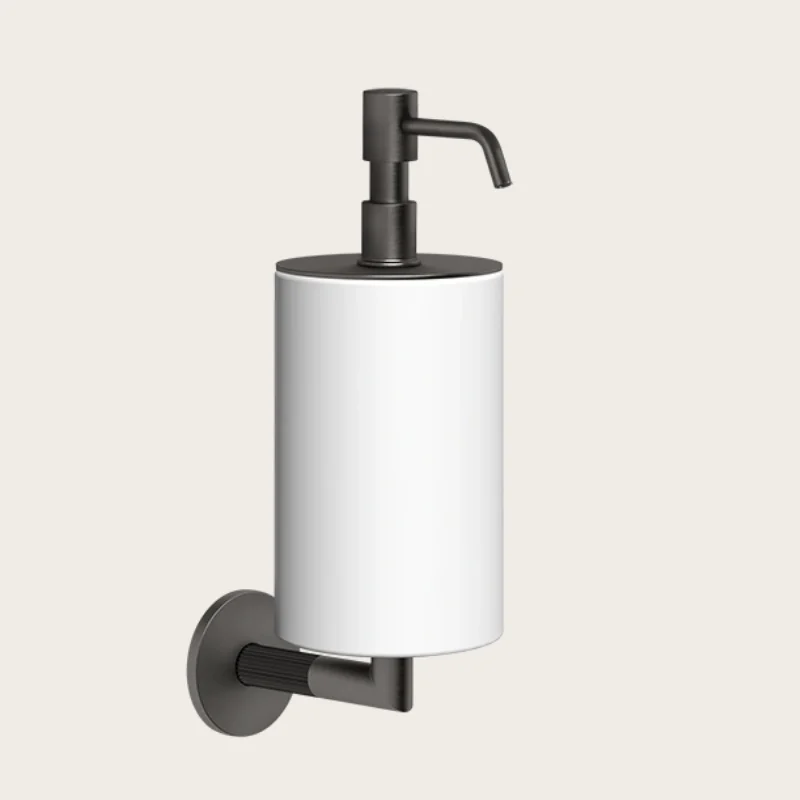 Дозатор для жидкого мыла, Gessi, Ingranaggio, шгв 75*128*243, цвет дозатора-Black Metal Brushed PVD/белый