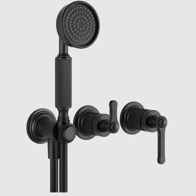 Смеситель для душа, Gessi, VENTI20, на 2 потребителя, настенный встраиваемый, цвет-черный матовый