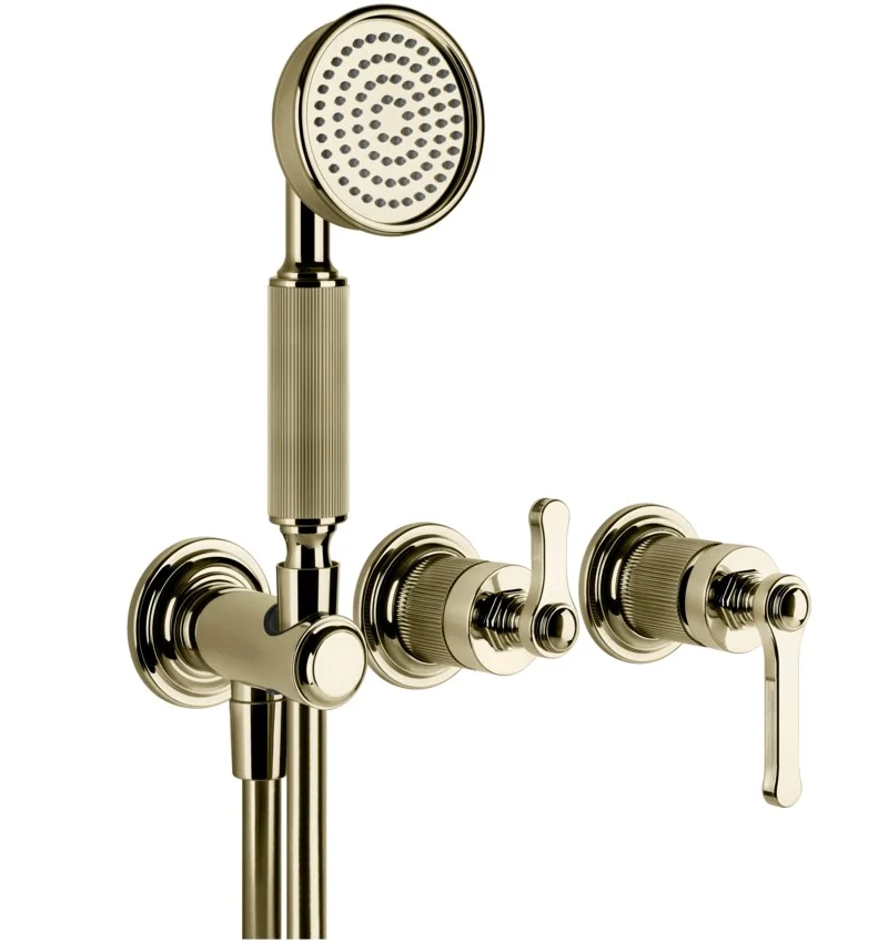 Смеситель для душа, Gessi, VENTI20, на 2 потребителя, цвет-Brass PVD