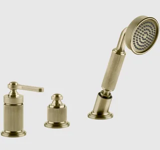 Смеситель для ванны и душа, Gessi, VENTI20, на 2 потребителя, цвет-Brushed Brass PVD