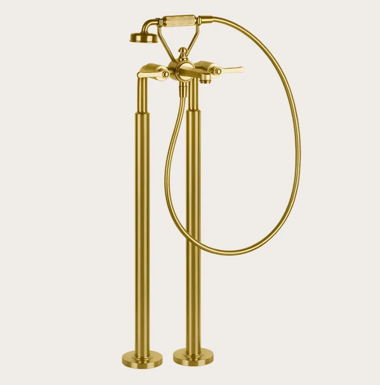 Смеситель для ванны и душа, Gessi, VENTI20, напольный, цвет-Brushed Gold PVD