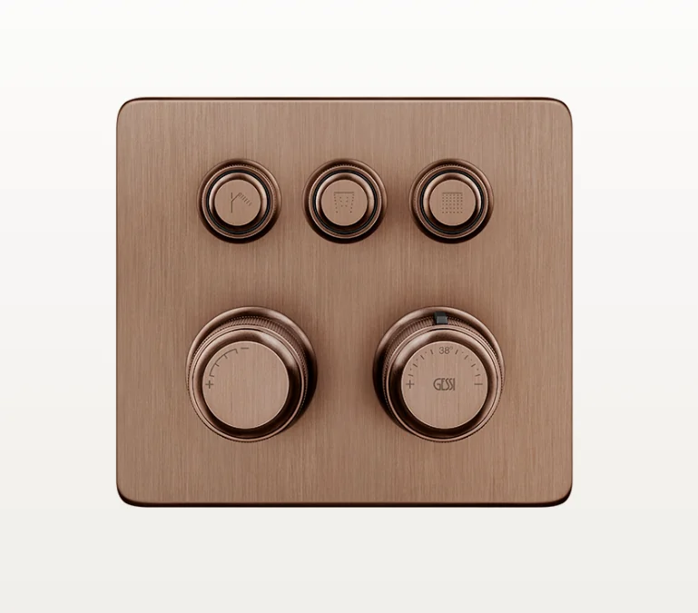 Смеситель для душа, Gessi, Hi-Fi Eclectic, на 3 потребителя, настенный встраиваемый, цвет-Copper Brushed PVD
