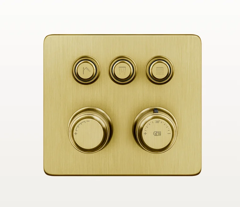 Смеситель для душа, Gessi, Hi-Fi Eclectic, на 3 потребителя, настенный встраиваемый, цвет-Brushed Gold PVD