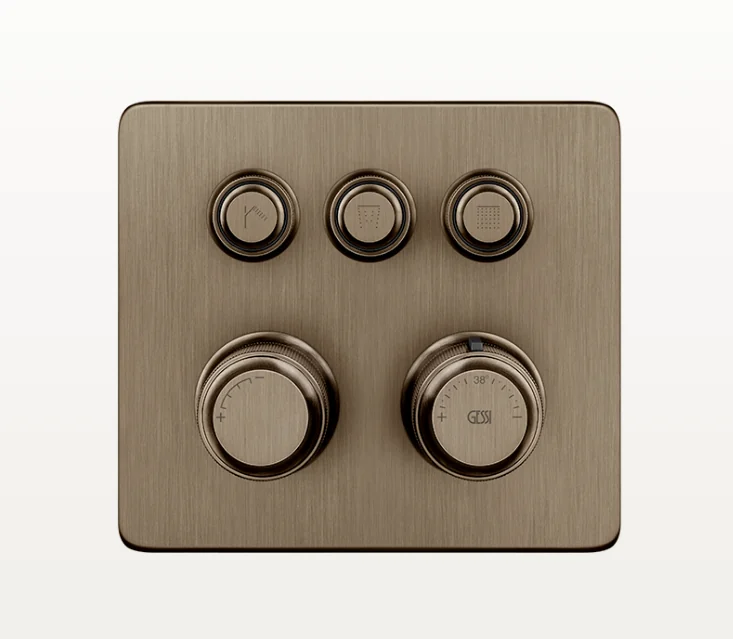 Смеситель для душа, Gessi, Hi-Fi Eclectic, на 3 потребителя, настенный встраиваемый, цвет-Coffee Bronze Brushed PVD