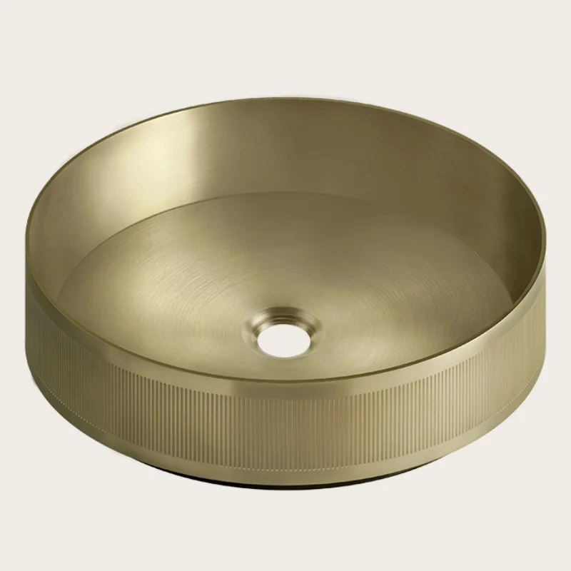 Раковина, Gessi, VENTI20, Rigato, шгв 400*400*125, отверстия для смесителя-отсутствуют, цвет-Brushed Brass PVD