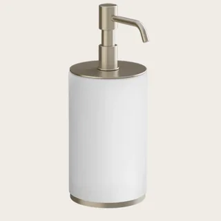 Дозатор для жидкого мыла, Gessi, Origini, шгв 75*97*199, цвет дозатора-Finox Brushed Nickel/белый