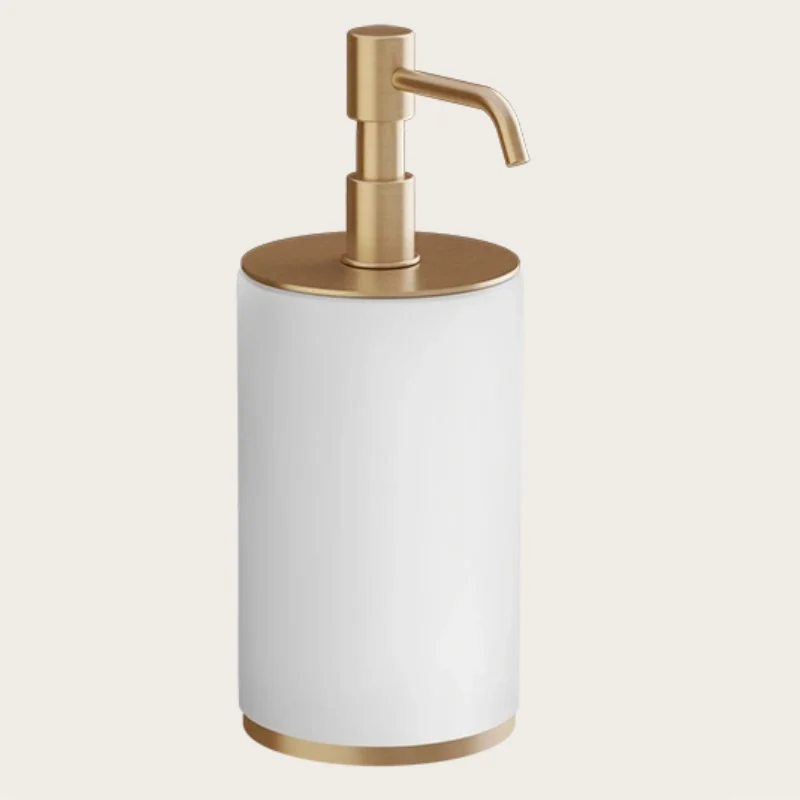 Дозатор для жидкого мыла, Gessi, Origini, шгв 75*97*199, цвет дозатора-Warm Bronze Brushed PVD/белый