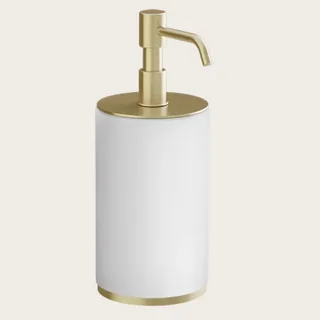 Дозатор для жидкого мыла, Gessi, Origini, шгв 75*97*199, цвет дозатора-Brushed Brass PVD/белый