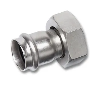 Муфта с накидной гайкой, Sanha, NiroPress 316L, ВПр-ВР, плоское уплотнение, гайка нержавеющая сталь, ø28x11/4, 9359M.3