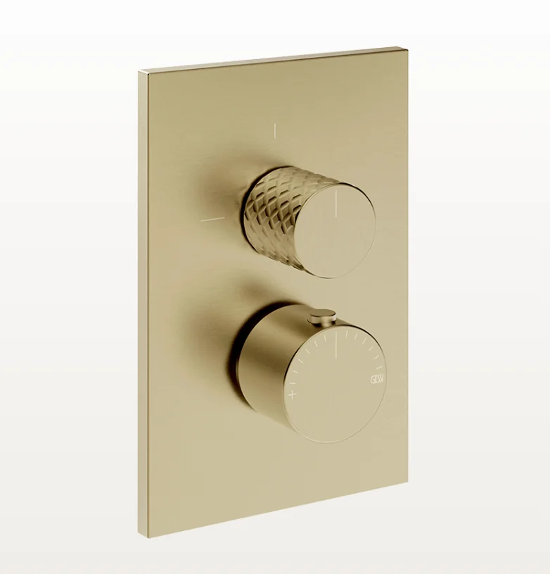Смеситель для душа, Gessi, Habito Intreccio, на 2 потребителя, настенный встраиваемый, цвет-Brushed Brass PVD