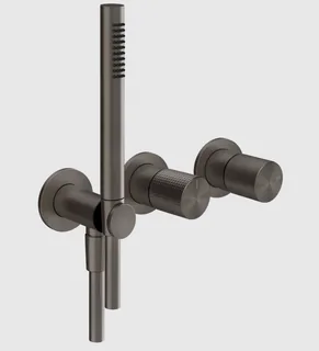 Смеситель для душа, Gessi, Habito Cesello, на 2 потребителя, цвет-Black Metal Brushed PVD
