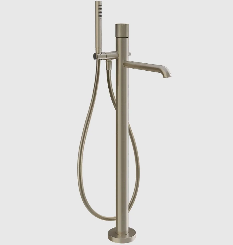 Смеситель для ванны и душа, Gessi, Habito Rigato, напольный, цвет-Finox Brushed Nickel
