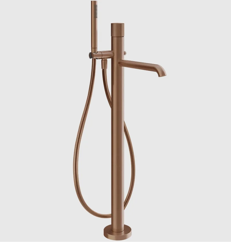 Смеситель для ванны и душа, Gessi, Habito Rigato, напольный, цвет-Copper Brushed PVD