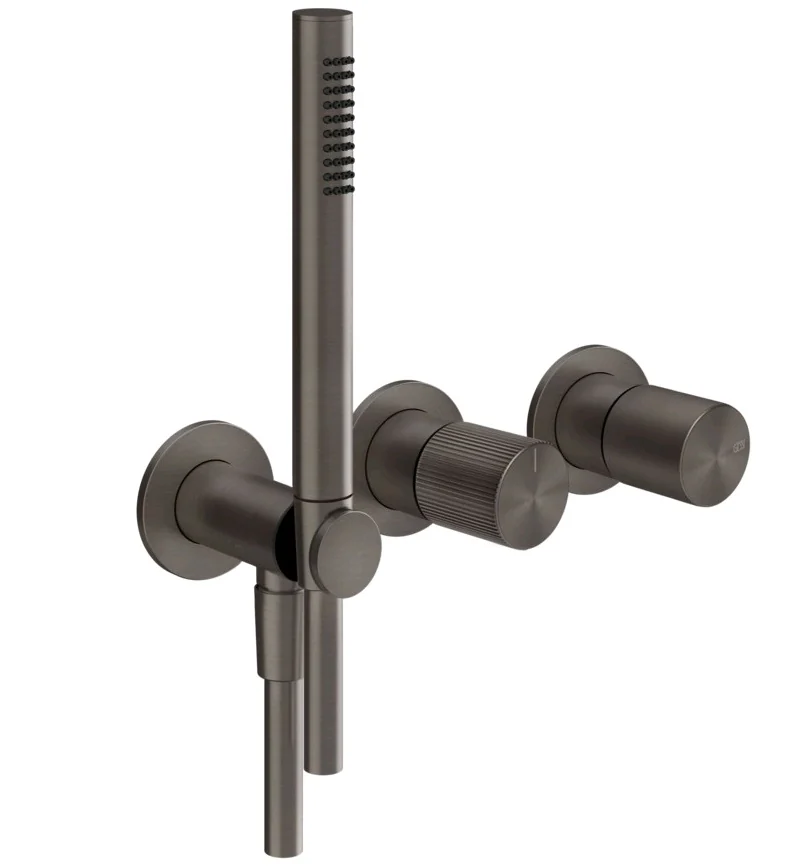 Смеситель для душа, Gessi, Habito Rigato, на 2 потребителя, цвет-Black Metal Brushed PVD